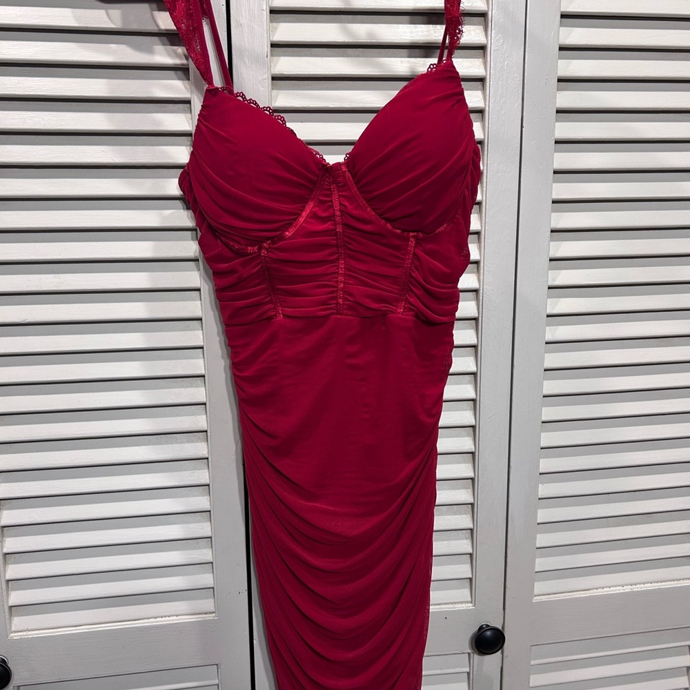 Windsor Red Ruched Babydoll Dress Spaghetti Strap
